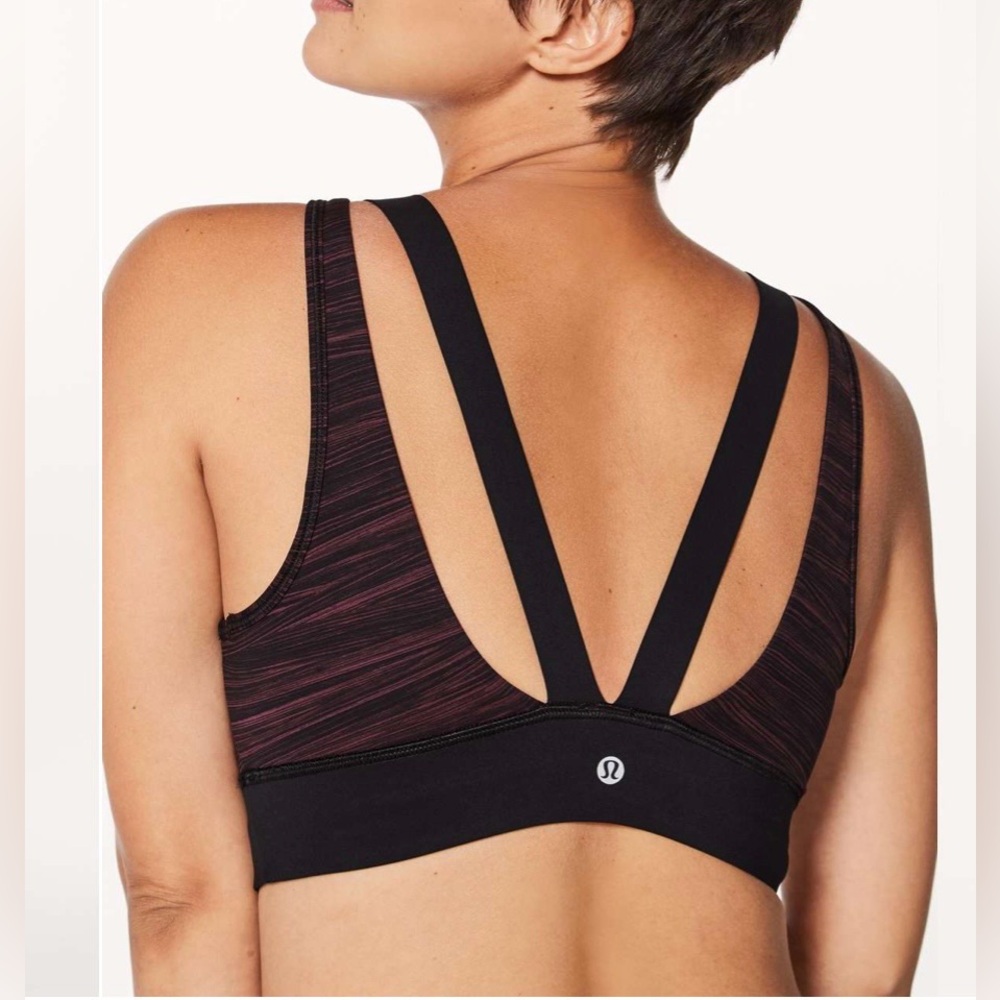 Lululemon Run The Day Bra, Low Tide Blush Berry Black / Black, Size 8